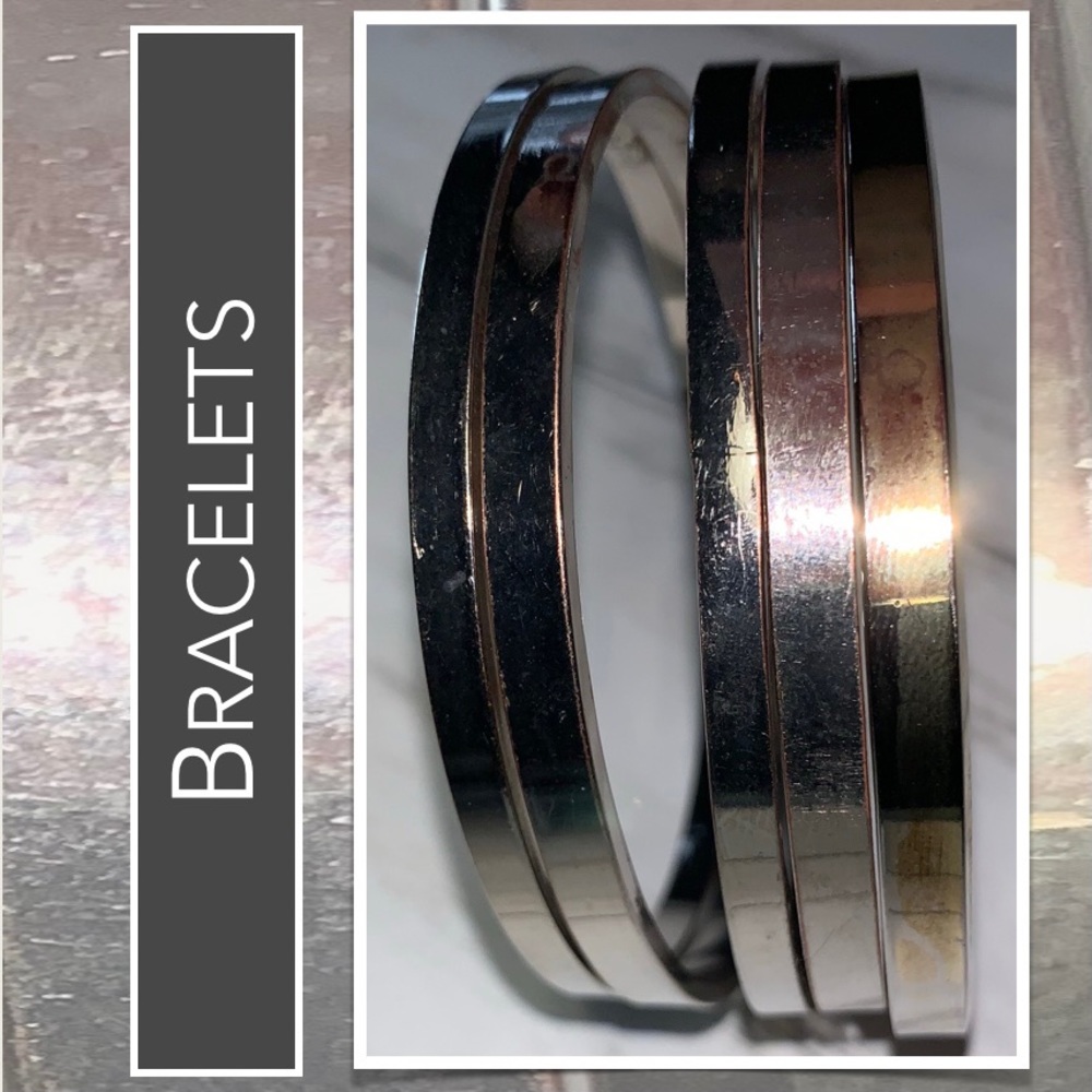 Silver-tone Bracelets Set of 5 Bangles ~2-3/4” Interior Diameter GUC